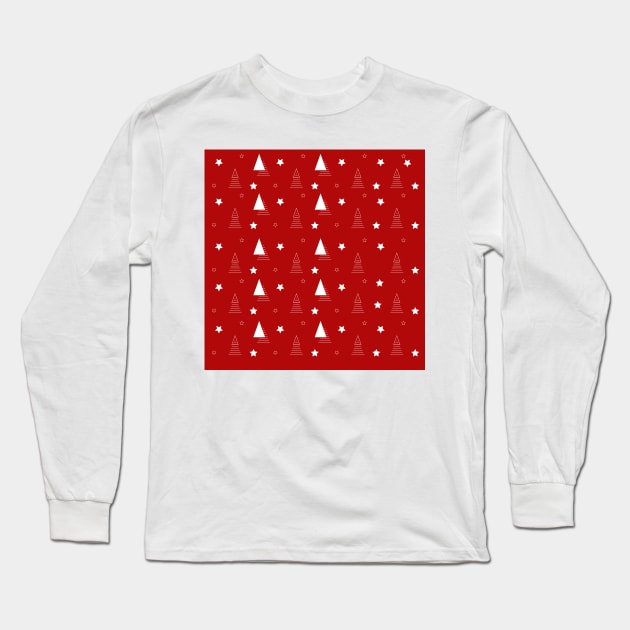 Red Christmas pattern elegant minimal tree Long Sleeve T-Shirt by soycarola